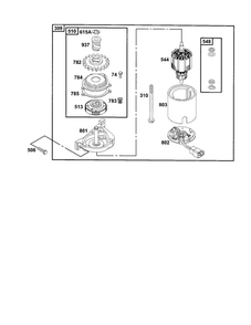 Motor-Starter/Housing Starter Diagram and Parts List for 12E800-12E899 0620-0653-0808 Briggs and Stratton Engine